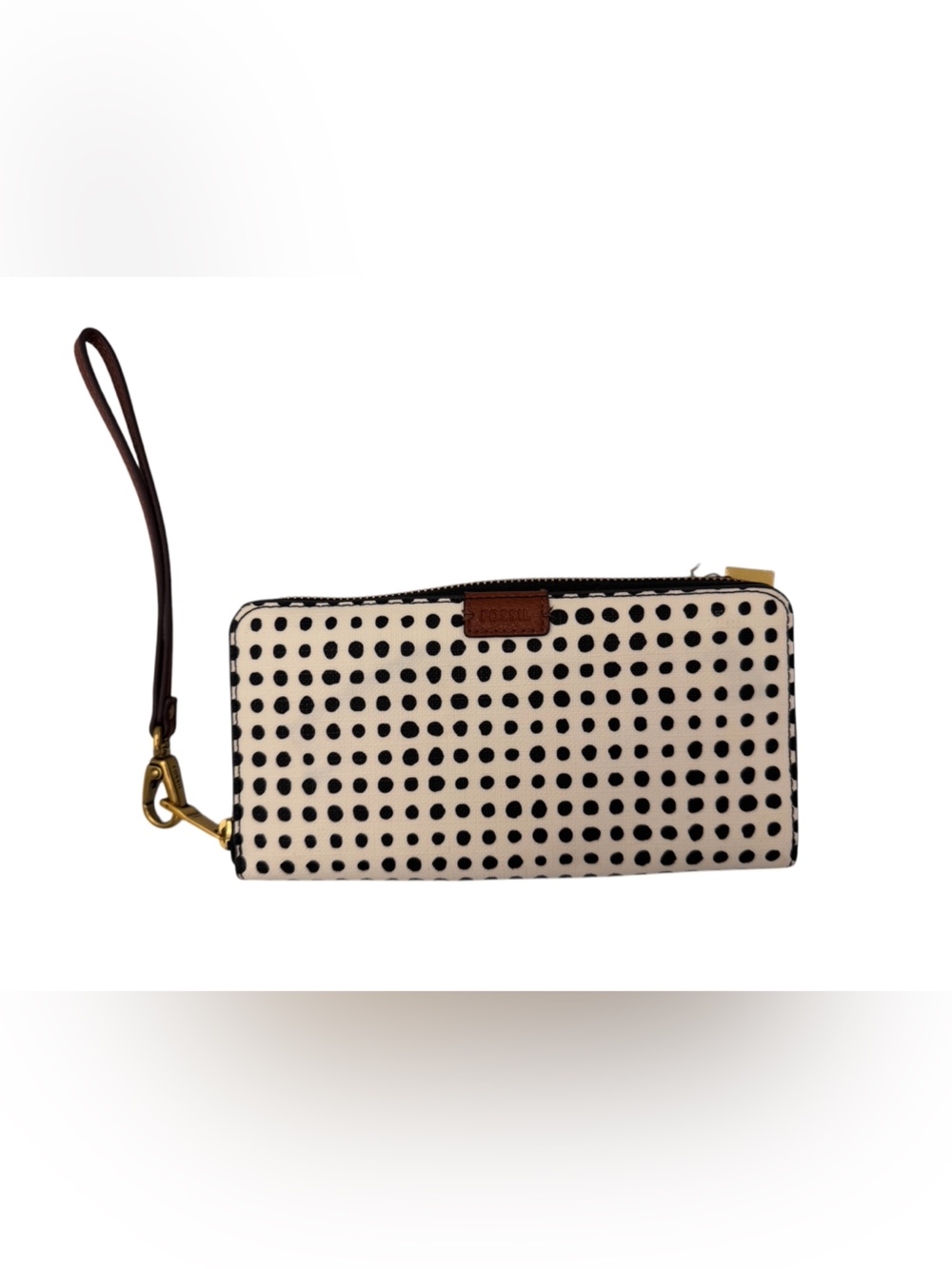 Fossil Emma RFID Zip Clutch Wallet Polka Dot Wristlet Black White